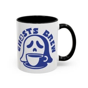 Accent Coffee Mug - 11 oz Or 15 oz - White Mug with Black Handle and Inside - Ghosts Brew Cup