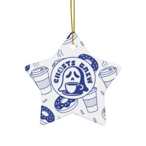 Ceramic Ornament – Star Circle Heart Snowflake - Decoration - Ghosts Brew - Donuts and Coffee