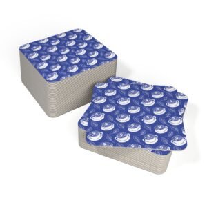 Coasters - Set of 50/100 - Latte Coffee Cups, Ghosts, Leaves Pattern - Blue and White - Perfect for Home Decor & Gifting