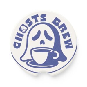 Charming Soapstone Car Coaster - Cute Ghosts Brew Logo Ghost and Coffee Cup - Perfect for Coffee Lovers, Gift for New Car Owners, Seasonal Decor