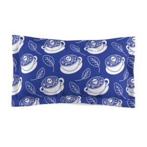 Pillow Sham - Fresh Latte Coffee Cups, Ghosts, Leaves Pattern - Standard or King