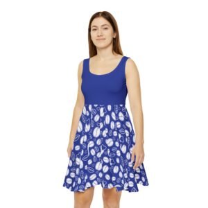 Our signature blue and white coffee beans and hearts pattern skater dress from GhostsBrew.com