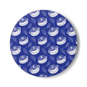Whimsical Coffee & Tea Ceramic Coaster - Latte Coffee Cups, Ghosts, Leaves Pattern - Perfect for Home & Gifts