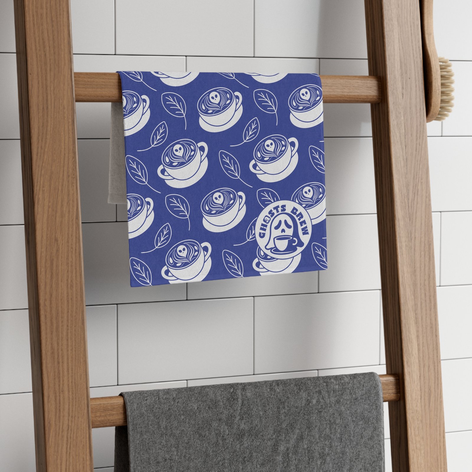 Rally Towel - Latte and Leaf Pattern - Perfect for Baking, Beach Days & Sports Events - Ghosts Brew - Image 5