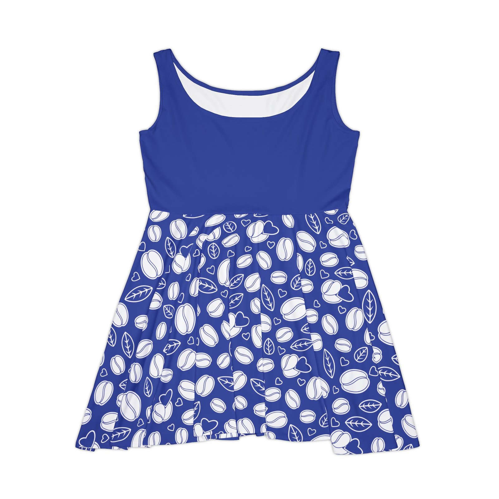 Women's Skater Dress - Blue Coffee Beans and Hearts Pattern - Fun and Fresh Summer Style