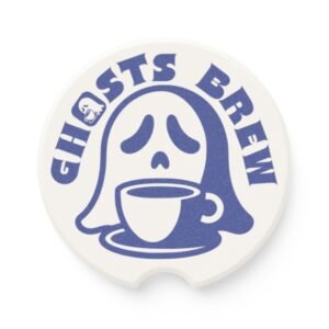 Ghosts Brew Soapstone Car Coaster - Cute Ghost Coffee Cup Car Coaster