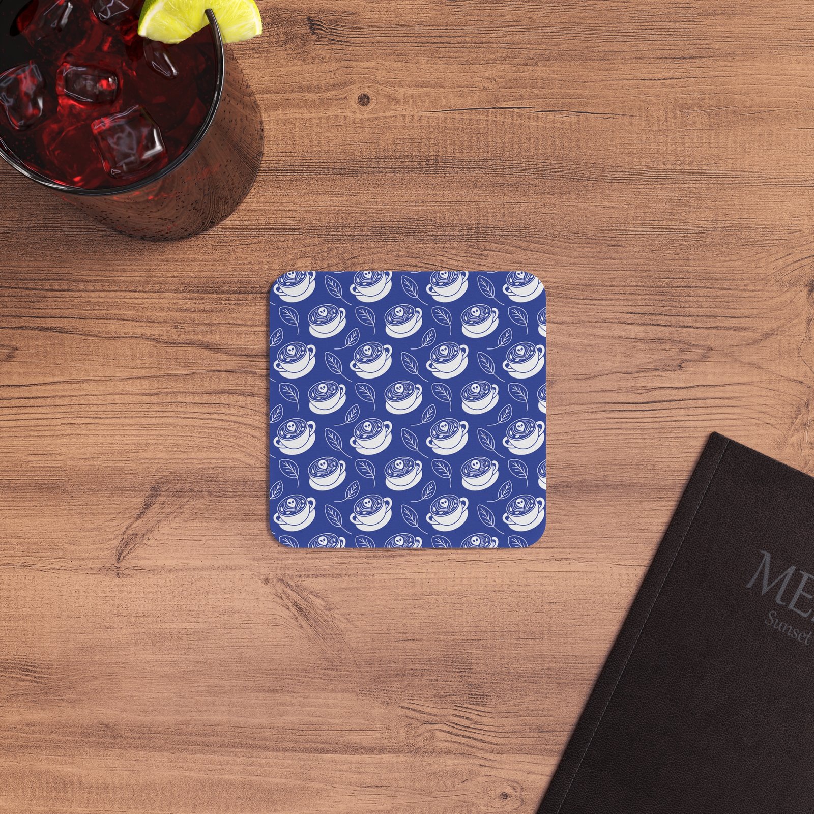 Coasters - Set of 50/100 - Latte Coffee Cups, Ghosts, Leaves Pattern - Blue and White - Perfect for Home Decor & Gifting - Image 9