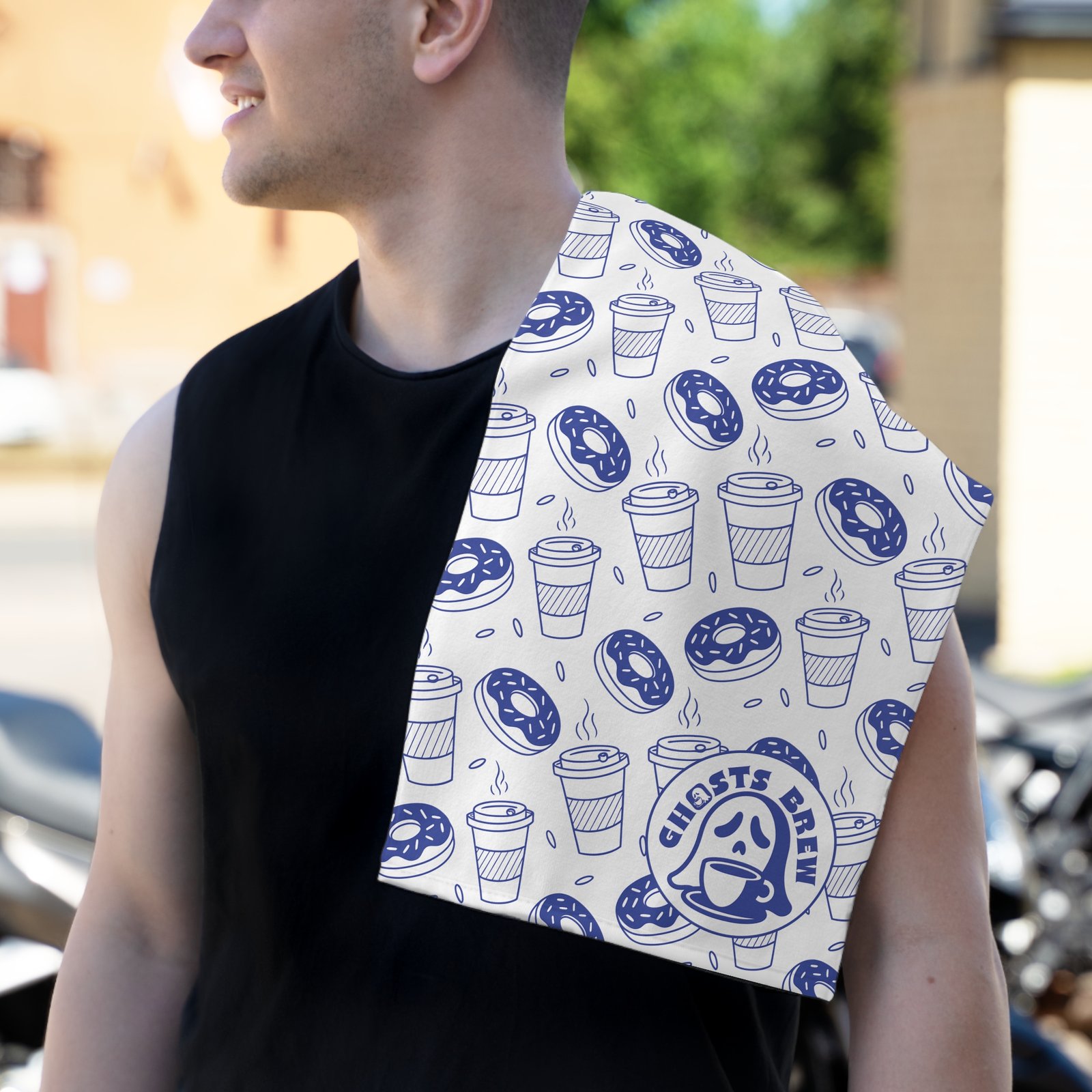 Coffee and Donut Rally Towel - Perfect for Baking, Beach Days & Sports Events - Ghosts Brew - Image 4