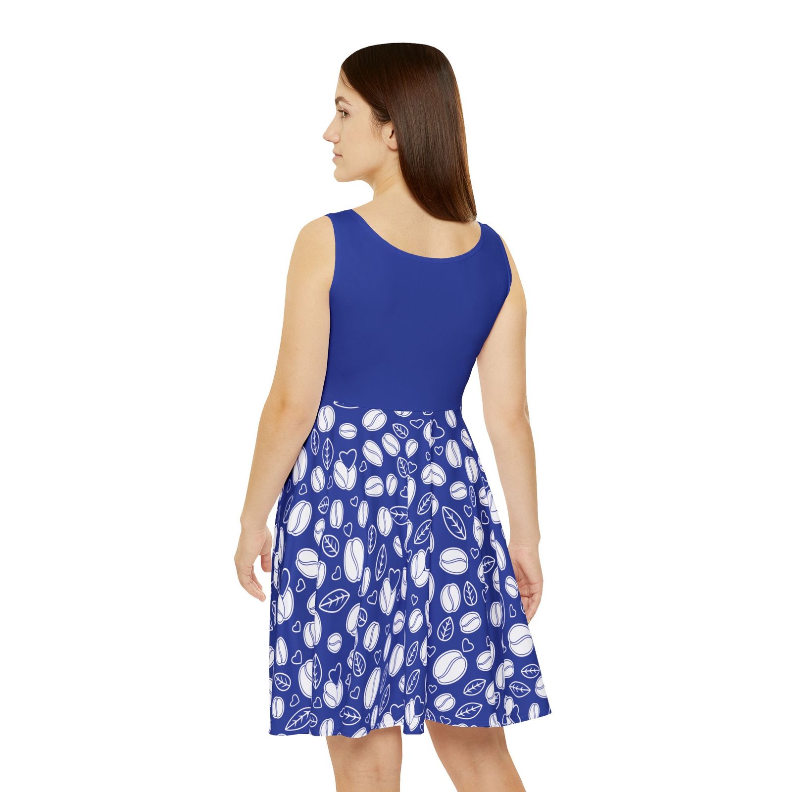 Women's Skater Dress - Blue Coffee Beans and Hearts Pattern - Fun and Fresh Summer Style - Image 4