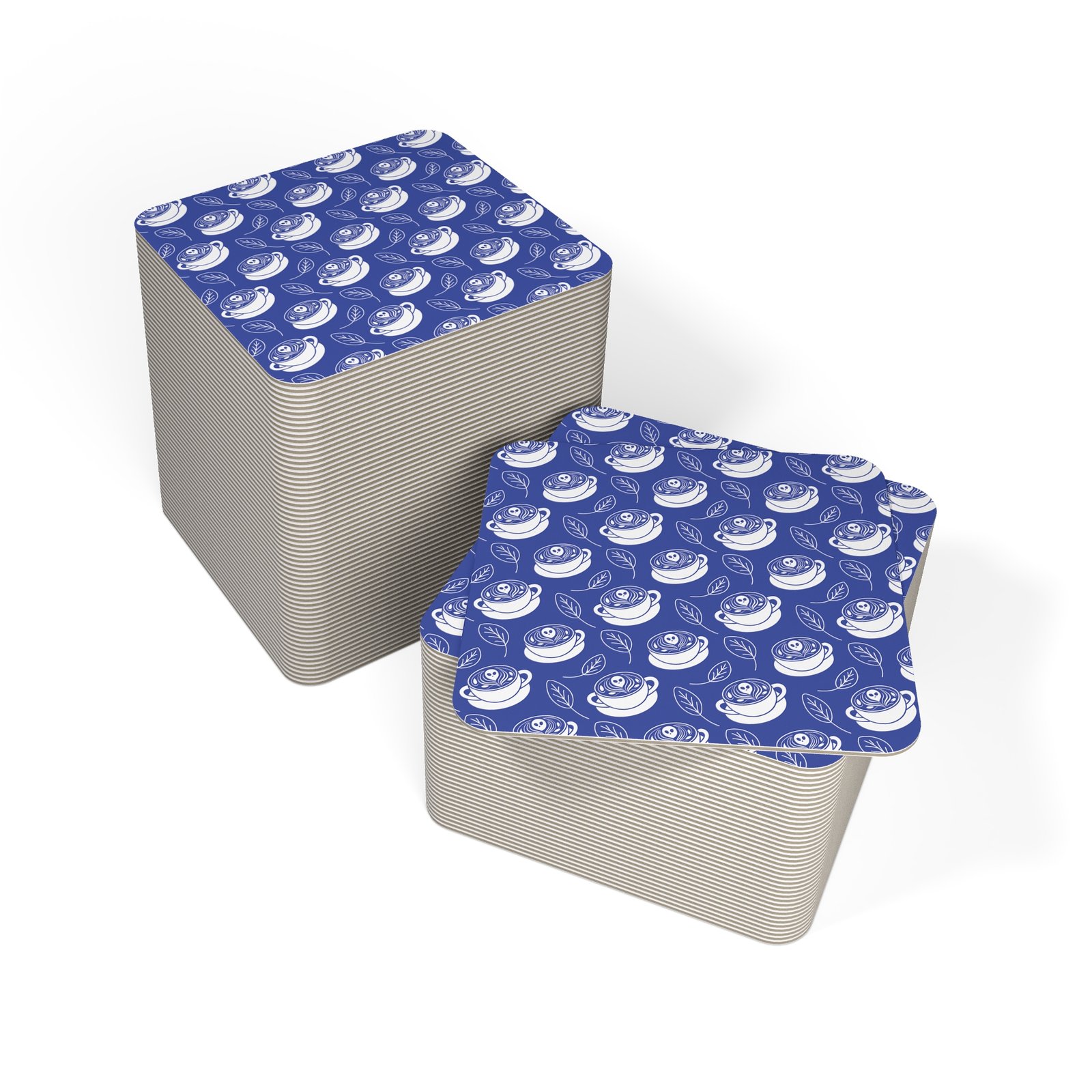 Coasters - Set of 50/100 - Latte Coffee Cups, Ghosts, Leaves Pattern - Blue and White - Perfect for Home Decor & Gifting - Image 8