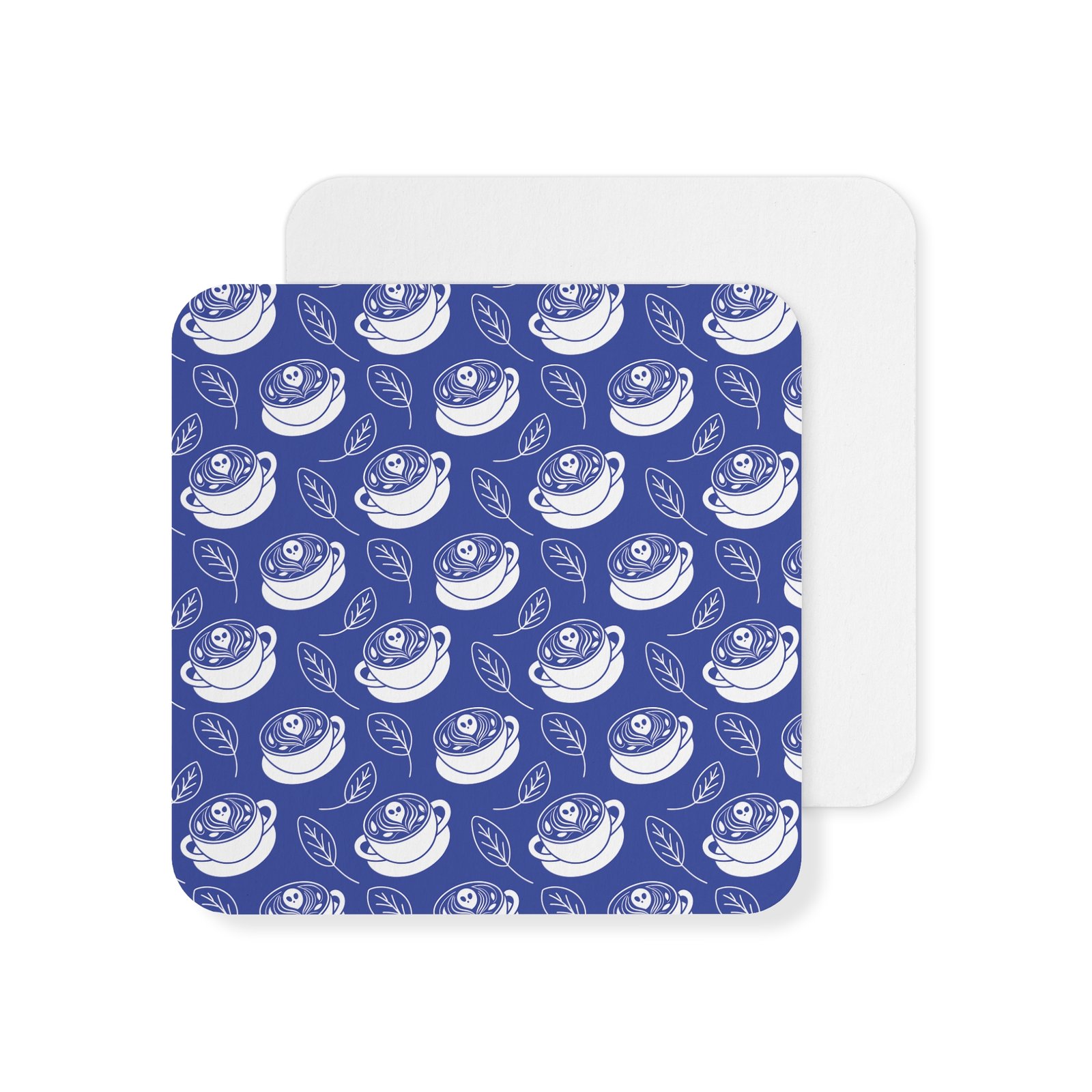Coasters - Set of 50/100 - Latte Coffee Cups, Ghosts, Leaves Pattern - Blue and White - Perfect for Home Decor & Gifting - Image 7