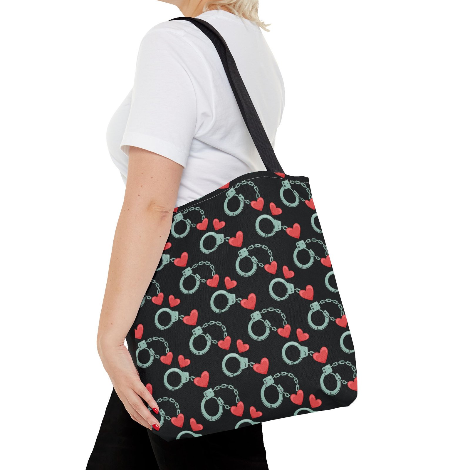 Tote Bag - 2 Wheels - Handcuffs and Hearts Pattern - Adult Innuendo - Image 8