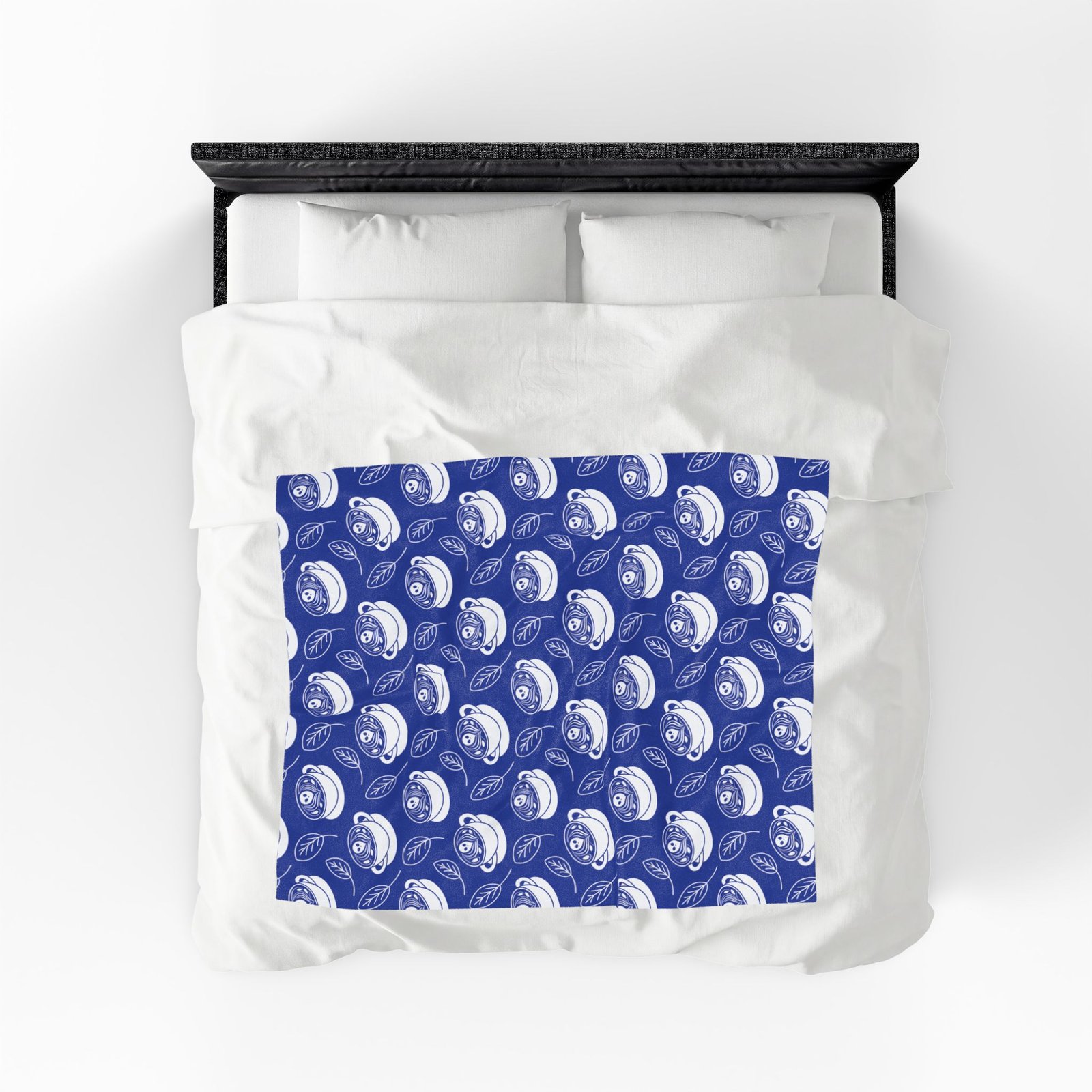 Velveteen Plush Blanket - Latte Coffee Cup, Ghosts, Leaves Pattern - Spring Summer Anytime - Image 6