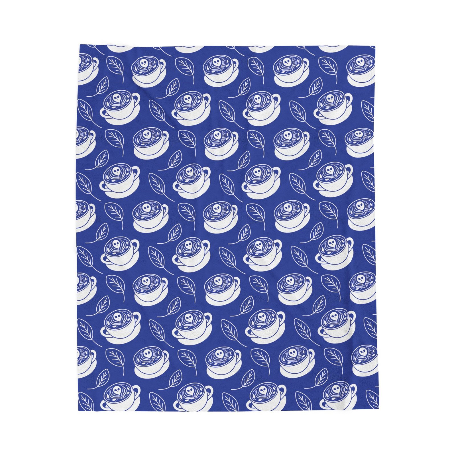 Velveteen Plush Blanket - Latte Coffee Cup, Ghosts, Leaves Pattern - Spring Summer Anytime - Image 2