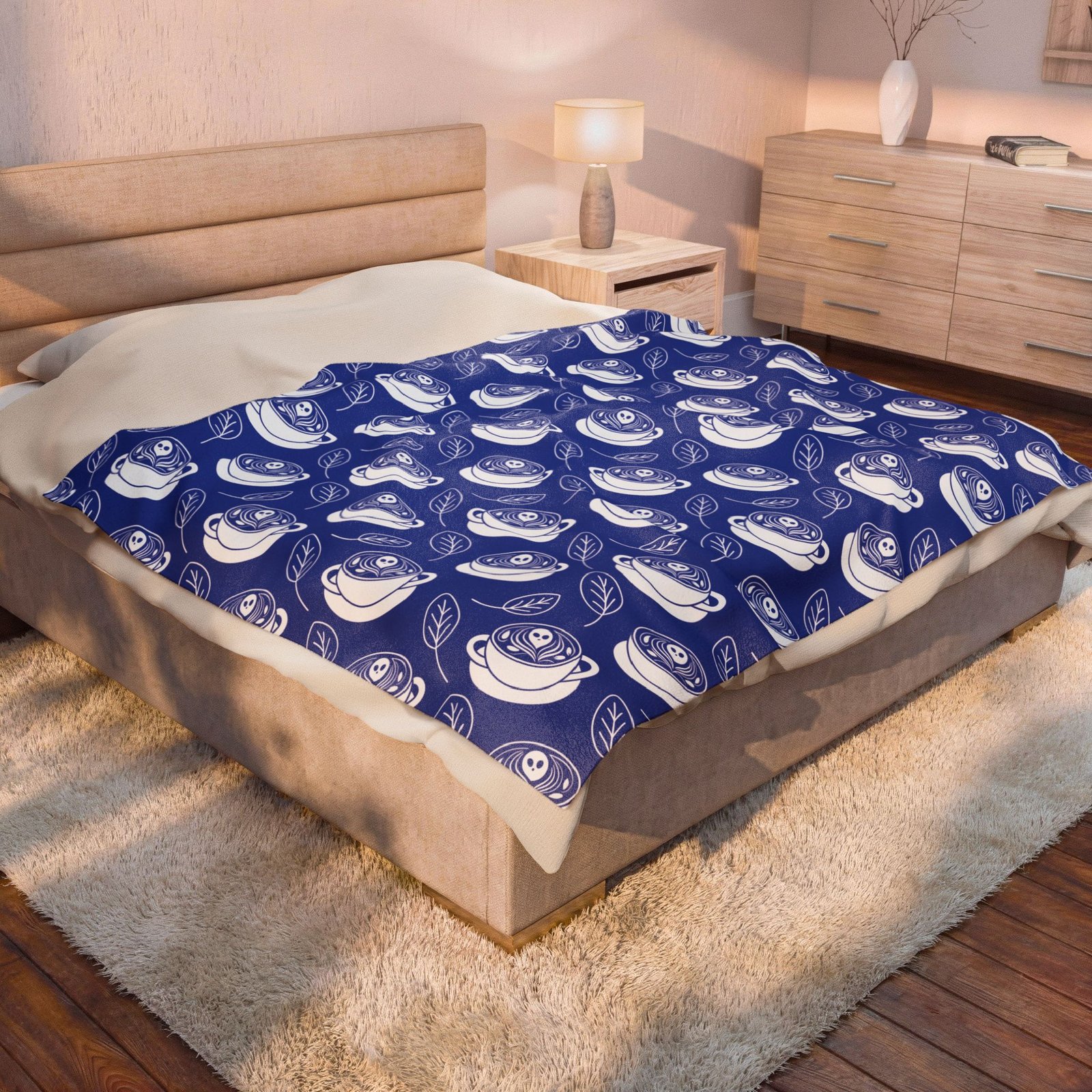 Velveteen Plush Blanket - Latte Coffee Cup, Ghosts, Leaves Pattern - Spring Summer Anytime - Image 16