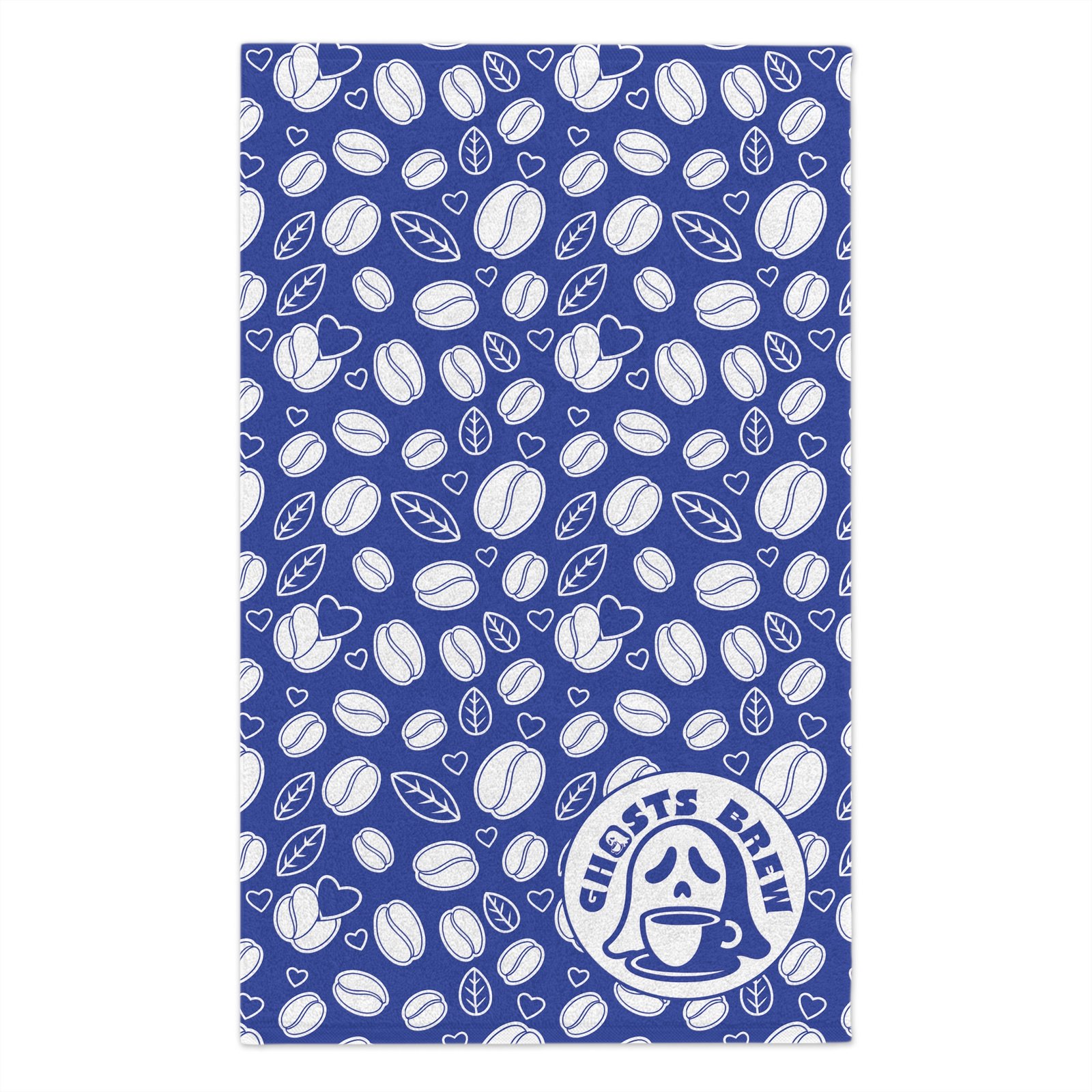Coffee Beans and Hearts Rally Towel - Blue - Perfect for Baking, Beach Days & Sports Events - Ghosts Brew