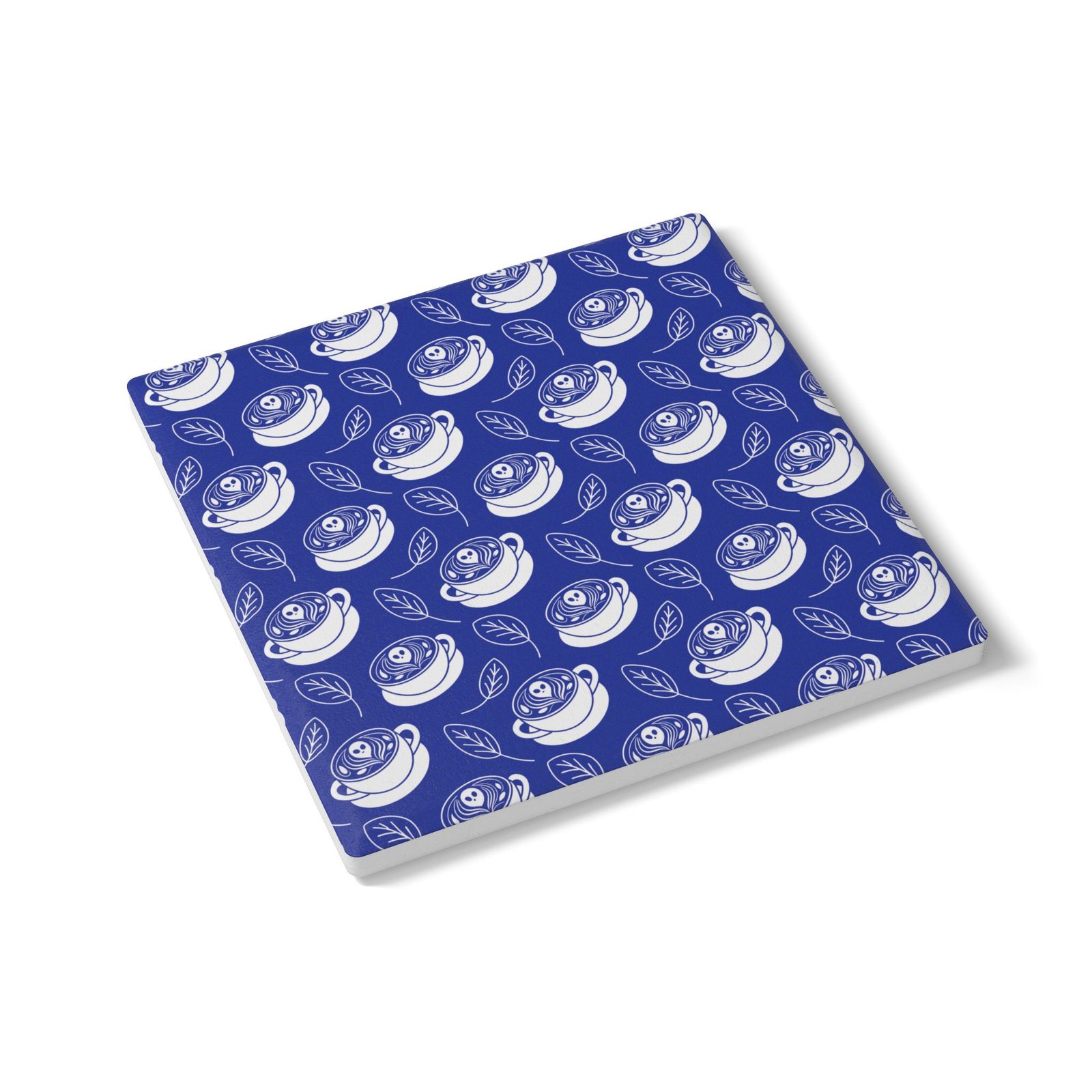 Whimsical Coffee & Tea Ceramic Coaster - Latte Coffee Cups, Ghosts, Leaves Pattern - Perfect for Home & Gifts - Image 8