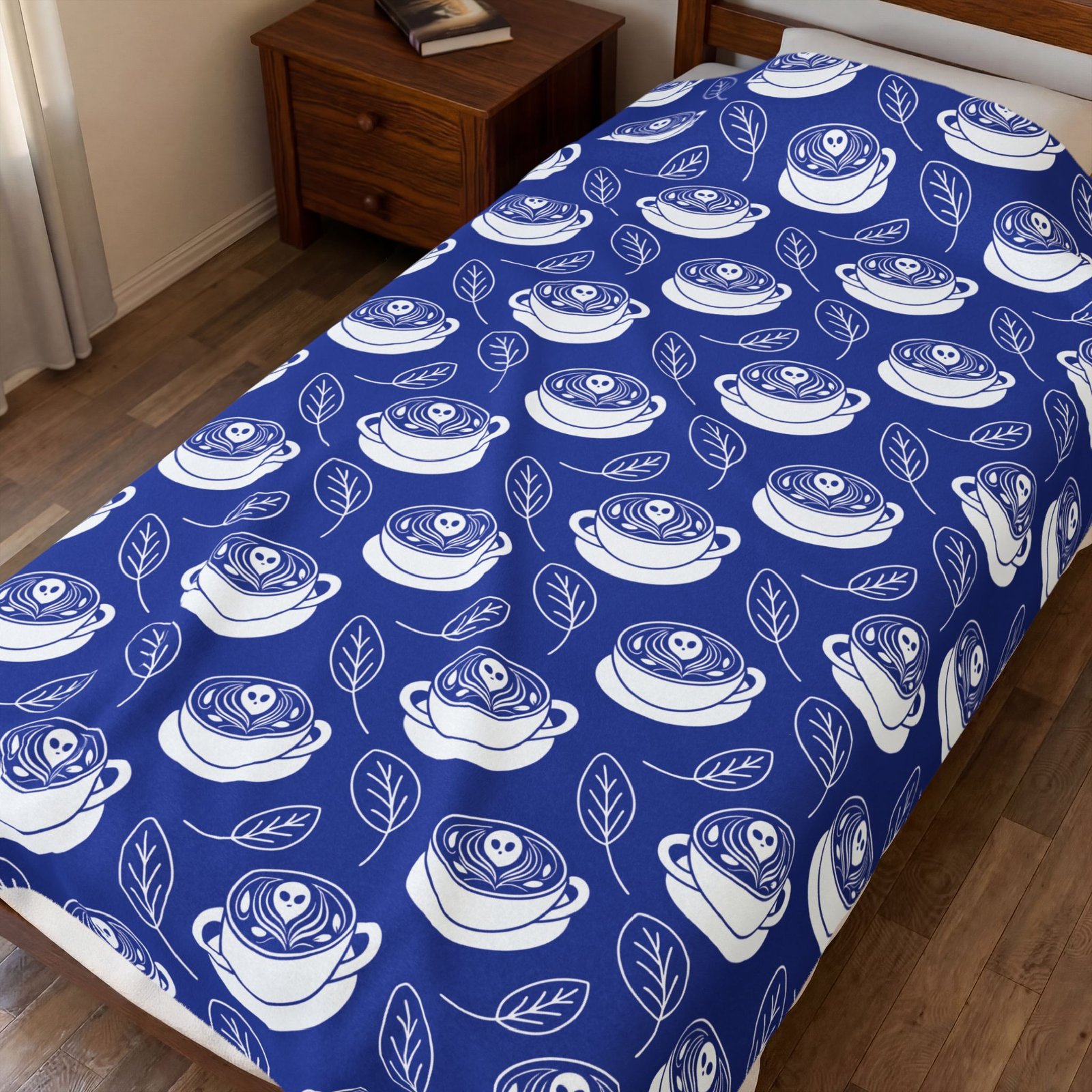 Velveteen Plush Blanket - Latte Coffee Cup, Ghosts, Leaves Pattern - Spring Summer Anytime - Image 15