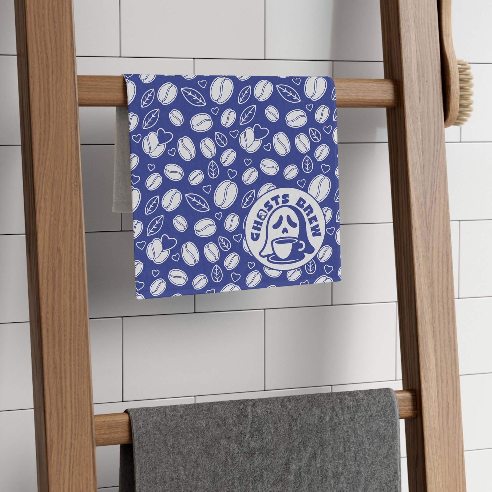 Coffee Beans and Hearts Rally Towel - Blue - Perfect for Baking, Beach Days & Sports Events - Ghosts Brew - Image 5
